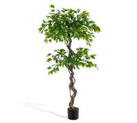 RELAX4LIFE Ficus Artificiel 150cm, Artificiel Réaliste Banian avec 882 Feuilles PEVA & Tronc PE, Plantes Artificielles Stables Remplie de Ciment sans Entretien pour Salon & Chambre