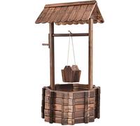 RELAX4LIFE Fontaine de Jardin en Bois 56x56x114CM | Fontaine Décorative à Souhaits | Seau en Bois & Manivelle | Pot de Fleurs |