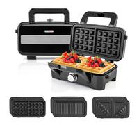 RELAX4LIFE Gaufrier 1000W-Croque Monsieur 3 en 1 avec 2 Frire&2 Griller&2 Gaufres&Poignée Cool Touch|Contrôle de Température à 5 Niveaux, Acier Inoxydable pour Anniversaires Fêtes Pâques Noël (S)