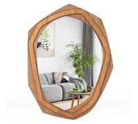 RELAX4LIFE Grand Miroir Mural Asymétrique 66x90 CM, Miroir Irrégulier Mural avec Cadre Bois, Miroir Décoratif Design pour Salon Entrée Chambre