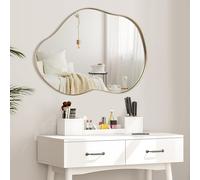 RELAX4LIFE Grand Miroir Mural Décoratif 56x78 CM, Asymétrique Doré avec Cadre en Métal, Design Irrégulier pour Salon Entrée Chambre, Montage Horizontal/Vertical