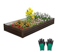 RELAX4LIFE Grande Jardinière Surélevée 240x120 CM, Carré Potager sans Fond avec 6 Piquets en Métal, Bac de Plantation Rectangulaire pour Légume Fleur Fruit