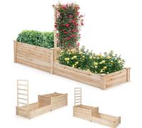 RELAX4LIFE Jardinère Surélevée avec Treillis et 2 Compartiments, Bac à Fleurs en Bois avec Base Ouverte, Carré Potager Surélevé pour Culture de Vignes Fruits Légumes Fleurs Herbes