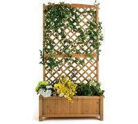 RELAX4LIFE Jardinière en Sapin avec Treillis, Lit Surélevé de Jardin pour Fleurs et Plantes Grimpantes, pour Jardin/Balcon/Terrasse