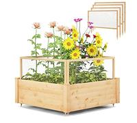RELAX4LIFE Jardinière sur Pieds avec 9 Bacs de Plantation, Carré Potager en Bois sans Fond avec Grille de Culture & Étagère Amovible, pour Balcon Patio Terrasse, 107X107X71 CM