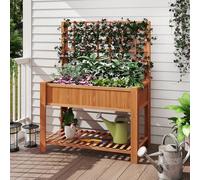 RELAX4LIFE Jardiniere sur Pieds avec Treillis, Jardiniere Treillis en Bois, Carre Potager sur Pied, Étagère Inférieure pour Outils, Trou de Drainage, Fond Amovible, pour FleursLégume Herbe (Marron)