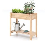RELAX4LIFE Jardinière sur Pieds en Bois, Jardinière Surélevée 80 CM, Étagère de Rangement, Fond à Lattes pour Drainage, Carré Potager sur Pieds pour Plantes, Fruits et Fleurs, Peinture DIY