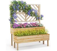 RELAX4LIFE Jardinière Surélevée à 2 Niveaux en Bois de Sapin | Trou de Drainage | Bac à Fleurs avec Treillis pour Plantes