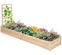 RELAX4LIFE Jardinière Surélevée avec 2 Bac à Fleurs, Carré Potager avec Treillis en Bois pour Plantes Grimpantes, 235 x 63 x 102 cm