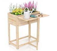 RELAX4LIFE Jardinière Surélevée avec Tablette Pliante, Carré Potager sur Pieds en Bois avec Rangement pour Outils, Lit de Jardin Surélevé avec Trou de Drainage, pour Jardin Terrasse, Peinture DIY