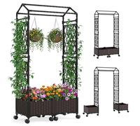 RELAX4LIFE Jardinière Surélevée avec Treillis, Arche Jardin avec 2 Jardinières sur roulettes, Montage Modulable sans Outil, Auto-Arrosage, Trous de Drainage pour Plantes Grimpantes Légume Fleur