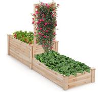 RELAX4LIFE Jardinière Surélevée avec Treillis en Bois pour Plantes Grimpantes, Carré Potager avec 2 Bac à Fleurs, Assemblage DIY
