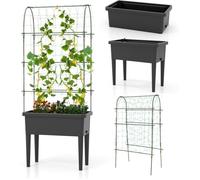 RELAX4LIFE Jardinière Surélevée avec Treillis en U, Pieds Amovibles & Drainage, Bac à Fleurs pour Plantes Grimpantes/Herbes/Légumes