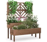 RELAX4LIFE Jardinière Treillis Bois à 2 Niveaux, Jardinière sur Pieds avec Treillis pour Plantes Grimpantes, Trou de Drainage, Carré Potager Surélevé pour Balcon Jardin Terrasse (Marron)