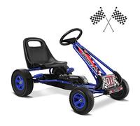 RELAX4LIFE Kart à Pédales d’Extérieur pour Enfants avec Siège Réglable, Pneus Antidérapant, Cadre Métallique Robuste, Go-Kart Adapté pour Enfant 3-8 Ans,101x61x62cm, Rogue/Blue/Vert(Style 4, Bleu)