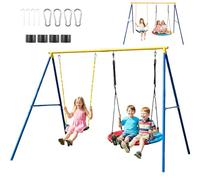 RELAX4LIFE Kit Balançoire Extérieur Charge 300 KG, Portique Balançoire Enfant en Forme A avec 1 Nacelle, 1 Siège, 4 Piquets de Terre, 4 Mousqueton pour Arrière-Cour Aire de Jeux, Enfants 3 Ans+