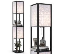 RELAX4LIFE Lampadaire Étagère 160 CM, Lampadaire Salon sur Pied Moderne, Abat-jour Motif à Fleurs, Ampoule E27, Lampe sur Pied pour Salon Chambre Bureau