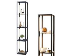 RELAX4LIFE Lampadaire Étagère 163 CM, Lampadaire sur Pied Salon Moderne, Luminosité Réglable, Poteaux LED Rotatifs, Interrupteur au Pied, Lampe sur Pied pour Salon Chambre Bureau (Style 1-Noir)