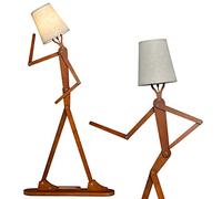 RELAX4LIFE Lampadaire sur Pied Créatif 160cm, Lampadaire Humanoïde Torchiere DIY en Bois avec Interrupteur à Pied Bras Articulé Réglable, Lampe E27 de Style Nordique pour Salon, Chambre, Bureau
