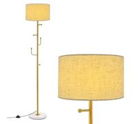 RELAX4LIFE Lampadaire sur Pied Salon 166,5 CM avec Porte-Manteau 5 Crochets, Lampe sur Pieds avec Abat-Jour en Lin, Interrupteur au Pied, Douille E27 pour Chambre Salon Bureau