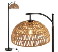 RELAX4LIFE Lampadaire sur Pied Salon avec Abat-jour Tissé, Lampadaire Osier Imité, Interrupteur à Pédale, Base Anti-basculement, Douille E27, Lampe sur Pied Boho pour Salon, Chambre, Bureau