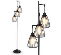 RELAX4LIFE Lampe sur Pieds Salon 3 Abat-jour Vintage Noir, Lampadaire Industriel Hauteur 170cm en Métal avec Interrupteur au Pied