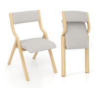 RELAX4LIFE Lot de 2 Chaise Pliante Bois, Chaise Pliable Salle a Manger avec Siège Rembourré, Cadre Courbé, Housse en Lin, Peu Encombrante, pour Cuisine, Salle à Manger, Bureau (Naturel,1)