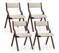 RELAX4LIFE Lot de 2 Chaise Pliante Bois, Chaise Pliable Salle a Manger avec Siège Rembourré, Cadre Courbé, Housse en Lin, Peu Encombrante, pour Cuisine, Salle à Manger, Bureau (Noyer,2)