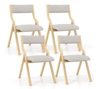 RELAX4LIFE Lot de 2 Chaise Pliante Bois, Chaise Pliable Salle a Manger avec Siège Rembourré, Cadre Courbé, Housse en Lin, Peu Encombrante, pour Cuisine, Salle à Manger, Bureau (Naturel,2)