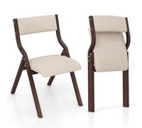 RELAX4LIFE Lot de 2 Chaise Pliante Bois, Chaise Pliable Salle a Manger avec Siège Rembourré, Cadre Courbé, Housse en Lin, Peu Encombrante, pour Cuisine, Salle à Manger, Bureau (Noyer,1)