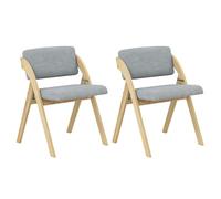 RELAX4LIFE Lot de 2 Chaise Pliante Bois, Chaise Salle a Manger avec Siège Rembourré, Housse en Lin, Chaise Pliable Interieur, Peu Encombrante, pour Cuisine, Salle à Manger, Bureau (1, Naturel+Gris)