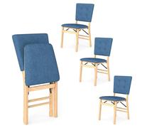 RELAX4LIFE Lot de 2 Chaise Pliante Salle à Manger, Chaise Pliable Intérieur, Pieds en Bois de Caoutchouc, Dossier Élargi Incliné, Siège Rembourré, Gain de Place pour Salon Cuisine Restaurant (Bleu,2)