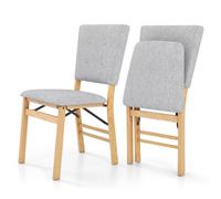 RELAX4LIFE Lot de 2 Chaise Pliante Salle à Manger, Chaise Pliable Intérieur, Pieds en Bois de Caoutchouc, Dossier Élargi Incliné, Siège Rembourré, Gain de Place pour Salon Cuisine Restaurant (Gris,1)