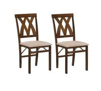 RELAX4LIFE Lot de 2 Chaise Salle à Manger, Chaise Pliante Bois, Chaises sans Accoudoirs, Cadre en Bois d’Hévéa, Dossier Haut à Lattes, Siège Rembourré, Gain de Place, pour Cuisine, Salon (Café)