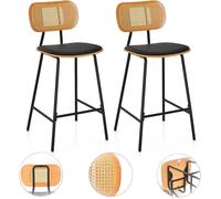 RELAX4LIFE Lot de 2 Chaises de Cuisine en Rotin, Tabourets de Bar avec Dossier Incurvé et Repose-Pieds, Assise 65,5CM, Charge 140