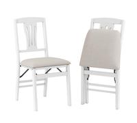 RELAX4LIFE Lot de 2 Chaises Pliables Intérieur, Chaise Pliante Salle à Manger, Aucun Montage, Gain de Place, Pieds en Hévéa, Siège Rembourré pour Salon, Bureau, Cuisine (Blanc)