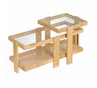 RELAX4LIFE Lot de 2 Table Basse Gigogne en Verre et Bois, Étagère Cannage