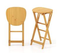 RELAX4LIFE Lot de 2 Tabouret Bar Pliant en Bois Bambou, Tabouret Haute Bar Cuisine avec Repose-Pieds à 3 Niveaux, Aucun Montage, Charge 150 KG, Hauteur d’Assise 61 CM, pour Bistro Café Cuisine