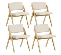RELAX4LIFE Lot de 4 Chaise Pliante Bois, Chaise Salle a Manger avec Siège Rembourré, Housse en Lin, Chaise Pliable Interieur, Peu Encombrante, pour Cuisine, Salle à Manger, Bureau (2, Naturel+Beige)