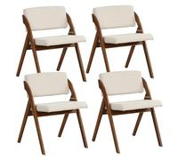 RELAX4LIFE Lot de 4 Chaise Pliante Bois, Chaise Salle a Manger avec Siège Rembourré, Housse en Lin, Chaise Pliable Interieur, Peu Encombrante, pour Cuisine, Salle à Manger, Bureau (2, Noyer+Beige)