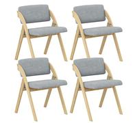 RELAX4LIFE Lot de 4 Chaise Pliante Bois, Chaise Salle a Manger avec Siège Rembourré, Housse en Lin, Chaise Pliable Interieur, Peu Encombrante, pour Cuisine, Salle à Manger, Bureau (2, Naturel+Gris)