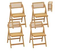 RELAX4LIFE Lot de 4 Chaise Pliante Bois, Chaises Rotin Salle à Manger avec Cadre en Bambou, Dossier Pivotant, Chaise Cannage Pliante, Style Bohème, Aucun Montage, Charge 150 kg, pour Cuisine Salon (2)
