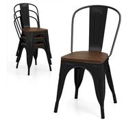 RELAX4LIFE Lot de 4 Chaise Salle a Manger Empilable, Chaise Industrielle Metal Style Tolix, Dossier Amovible, Assise en Bois d'Orme, Chaises Cuisine sans Accoudoirs (Bois d'Orme, Noir)