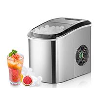 RELAX4LIFE Machine à Glaçons Autonettoyante 12 KG en 24 H, 2 Tailles de Glaçons, 9 Glaçons en 6-13 Mins par Cycle, 2.2 L Réservoir d’Eau pour Bureau Cuisine Bar, Rouge/Argent (Argent)