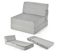 RELAX4LIFE Matelas d'invités Pliable 71x190 cm,Matelas Pliant 3-en-1 comme Fauteuil Bas | Epaisseur 15CM | Chauffeuse 1 Place| Ergonomique & Respirante (Gris-[Uni] 3-en-1| 190x71x15cm)