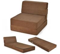 RELAX4LIFE Matelas Pliable 3-en-1 comme Fauteuil Bas, Canapé Respirante Epaisseur 15CM,Chauffeuse 1 Place pour Camping/Voyage,Marron