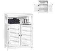 RELAX4LIFE Meuble de Salle de Bain Double Porte, Armoire à Étagère Réglable Autoportante pour Chambre/Salon/Cuisine/Couloir, Blanc