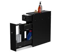 RELAX4LIFE Meuble Rangement avec 2 Tiroirs et Rabat Couvercle,Armoire Toilette Meuble Colonne de Salle de Bain en Bois pour Shampooing Savon Gel Douche Papier-linges (Noir)