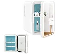 RELAX4LIFE Mini Frigo de Chambre 10L avec Miroir LED, Mini Réfrigérateur Voiture 12V 220V Chaud et Froid -5-50℃ pour Cosmétiques et Aliments Frais ou Chauds, Portable pour Chambre et Voyage (Blanc)
