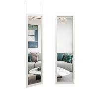 RELAX4LIFE Miroir Accroche Porte 119x33cm Cadre Alliage d'Alu Verre avec Film Antidéflagrant, Miroir Porte Suspendu pour Chambre Vestiaire Entrée, Blanc